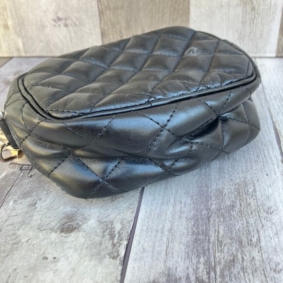 Brighton Mini Purse Handbag Black Quilted Leather Chain Zipper Preppy Minimalist - Picture 6 of 13